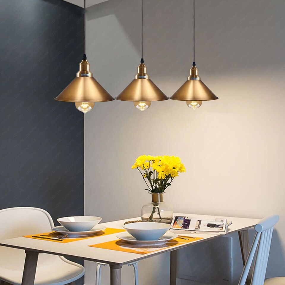 Vintage Industrial Metal Cone Pendant Light Fixture with Brass Finish E27