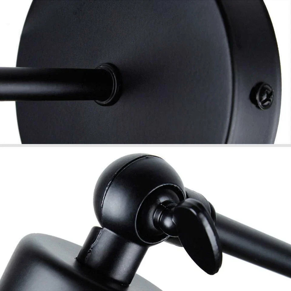 Black Industrial Adjustable Wall Sconce Light Fixture, E27 Iron Metal Retro Lamp