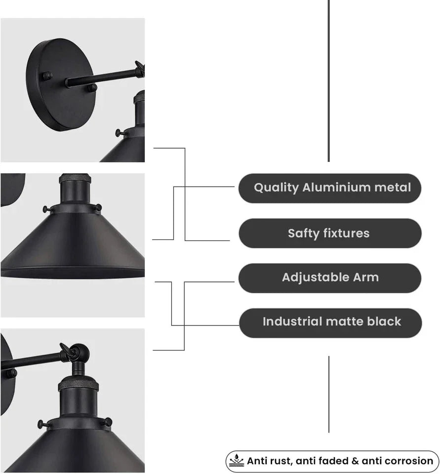 Industrial Indoor Wall Sconce Metal Black Wall Lamp~5972