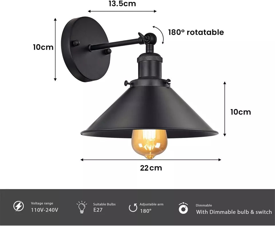 Industrial Indoor Wall Sconce Metal Black Wall Lamp~5972