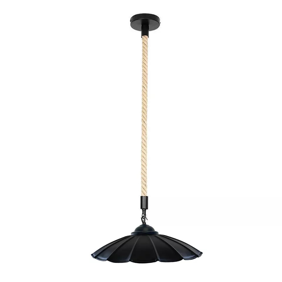 Rustic Industrial Hemp Rope Iron Metal Shade Ceiling Pendant Light