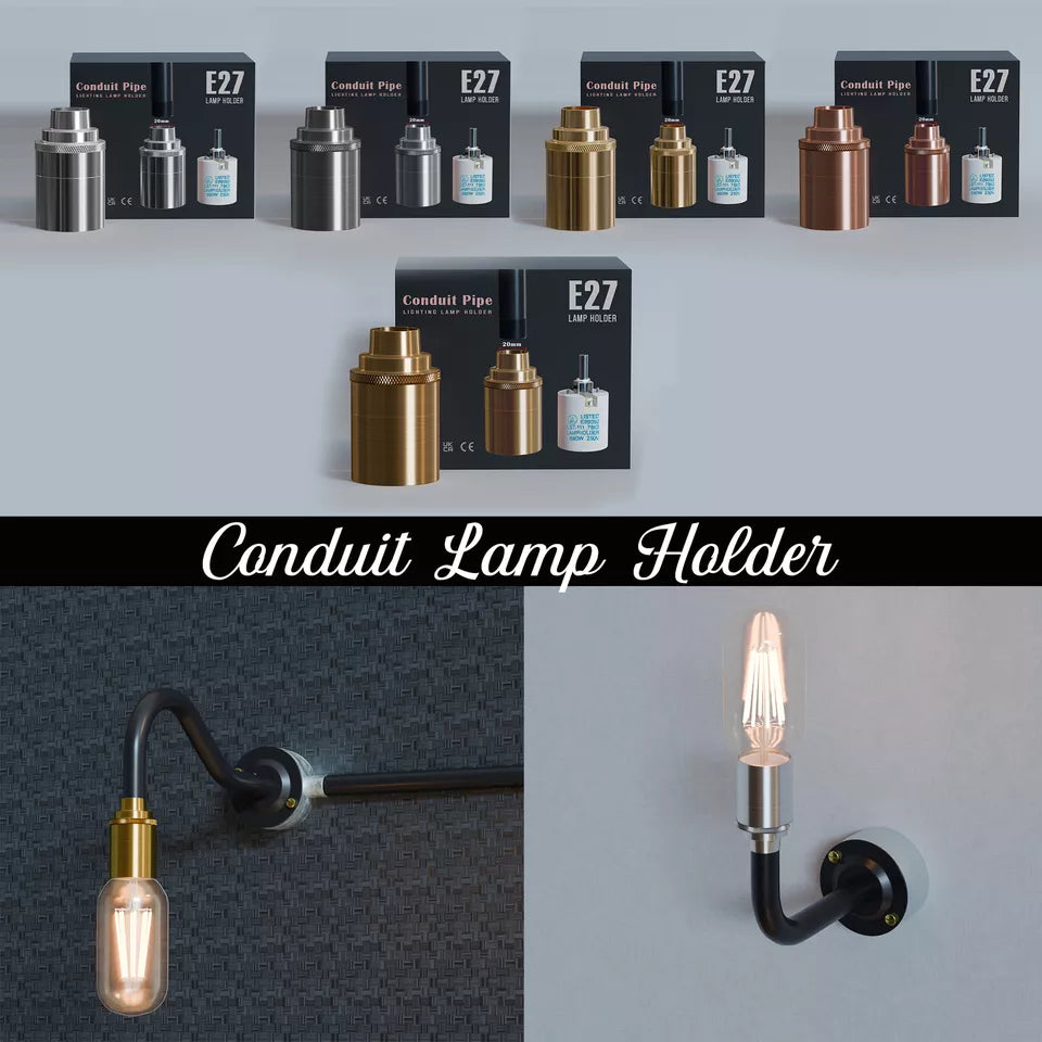 Vintage Metal E27 Lamp Holder 20mm Threaded Conduit Light Socket Durable