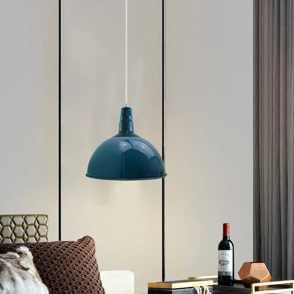 Modern Blue Fabric Drum Pendant Light with Adjustable Hanging Cord