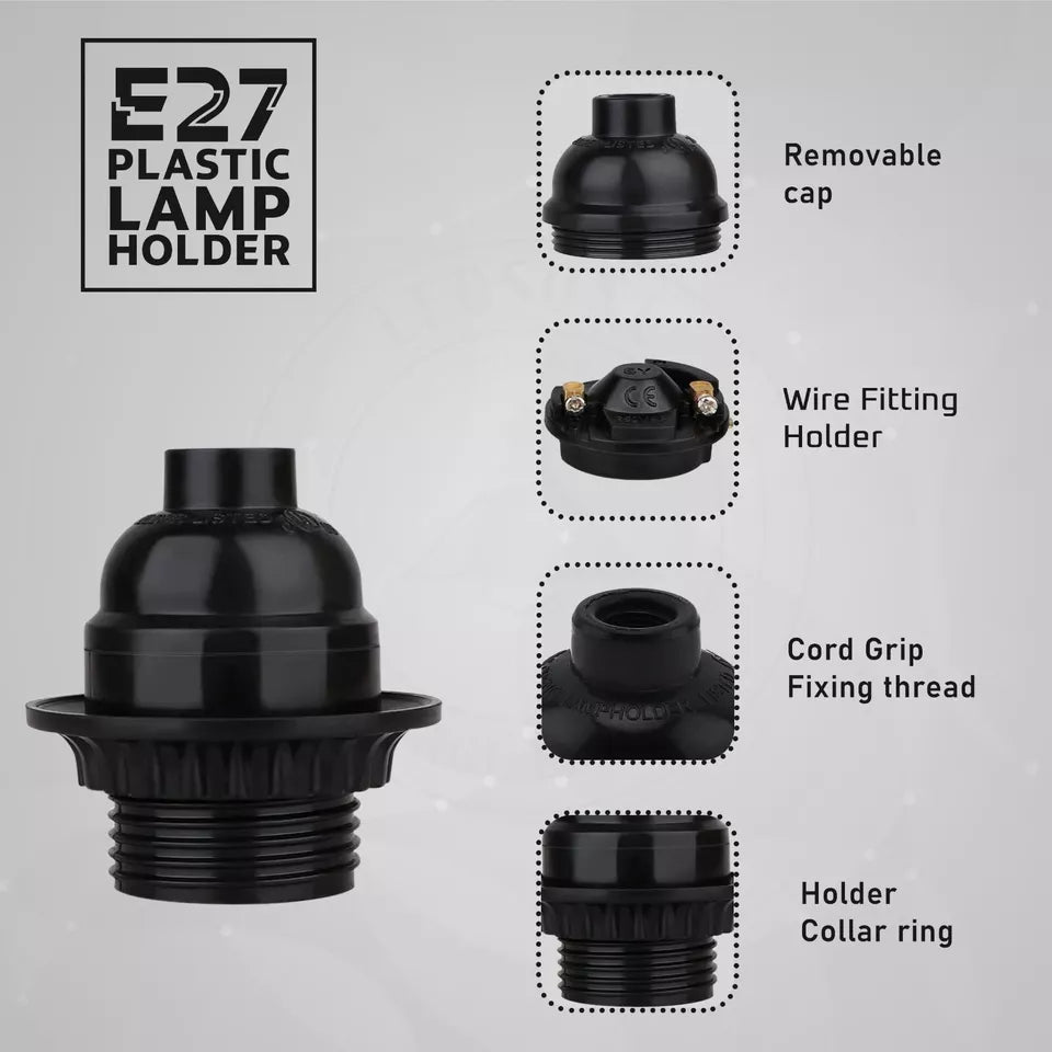 Black Vintage Bakelite E27 Edison Screw Lamp Holder Light Bulb Socket