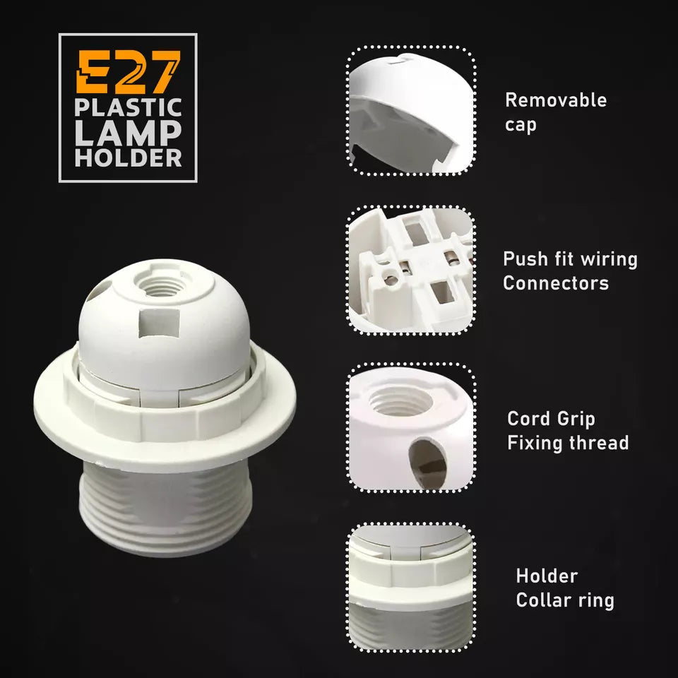White E27 Edison Screw Bulb Holder Pendant Lamp Socket Kit Indoor Lighting