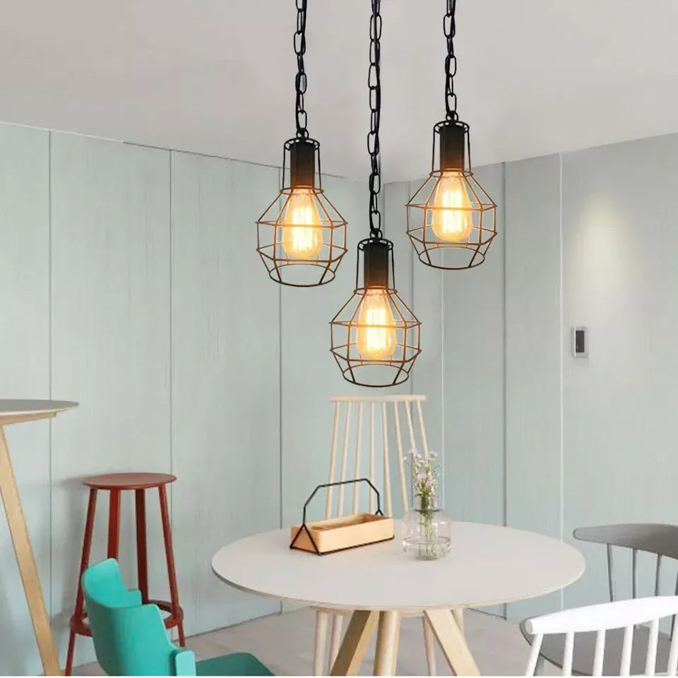 Industrial Vintage Metal Wire Cage Pendant Light - Adjustable Hanging Ceiling Lamp