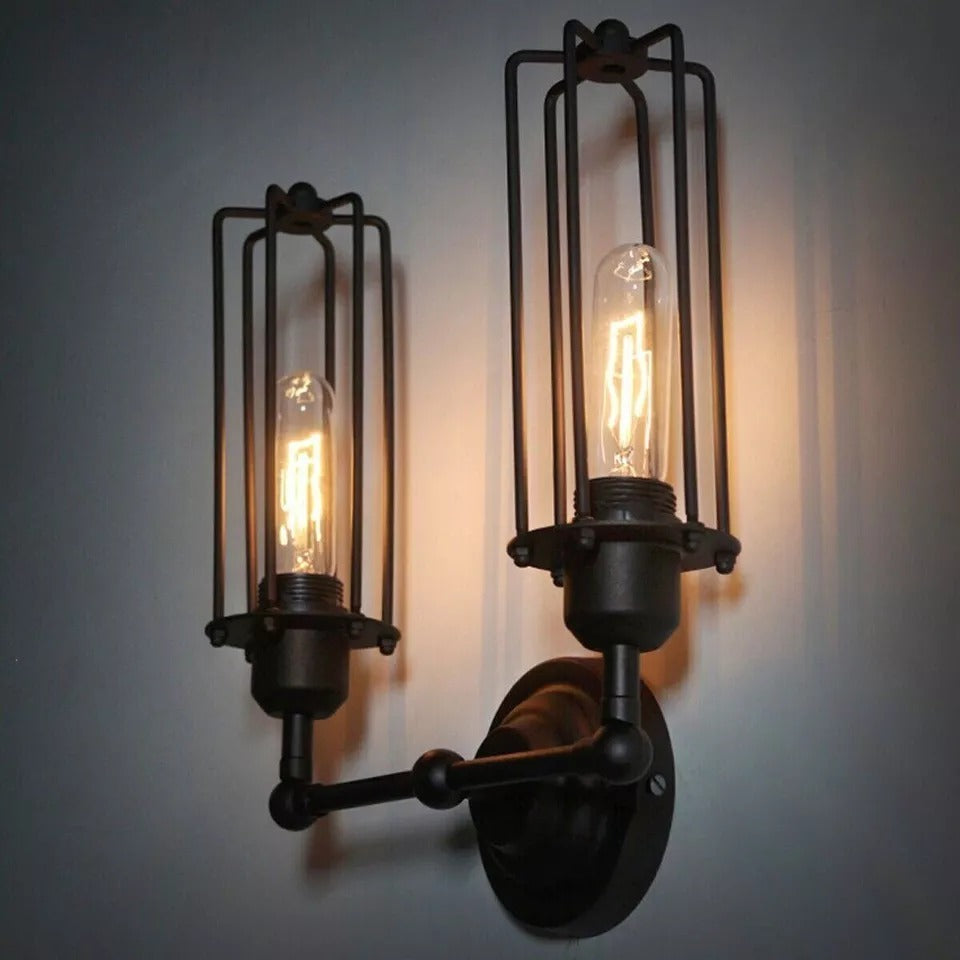 Vintage Industrial Metal Cage Wall Sconce, Adjustable Retro Lighting Fixture