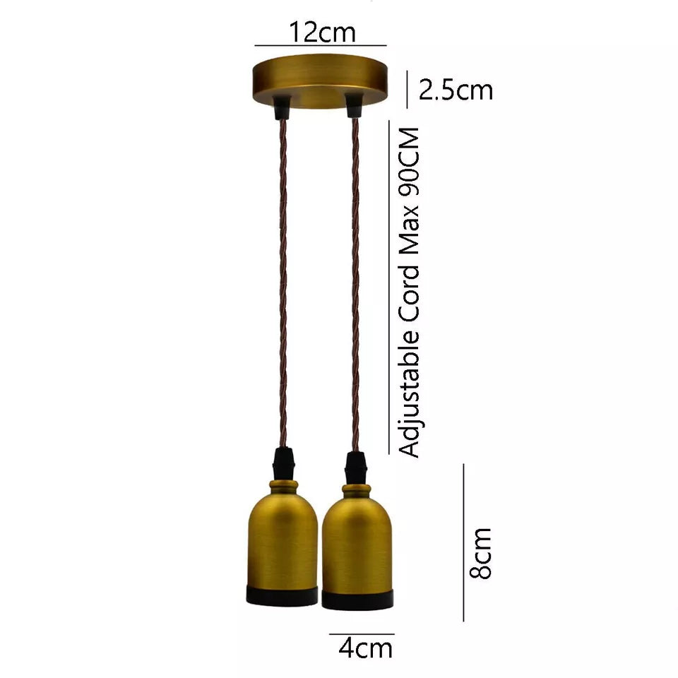 Vintage Industrial Style Two-Head E27 Pendant Light with Fabric Cord