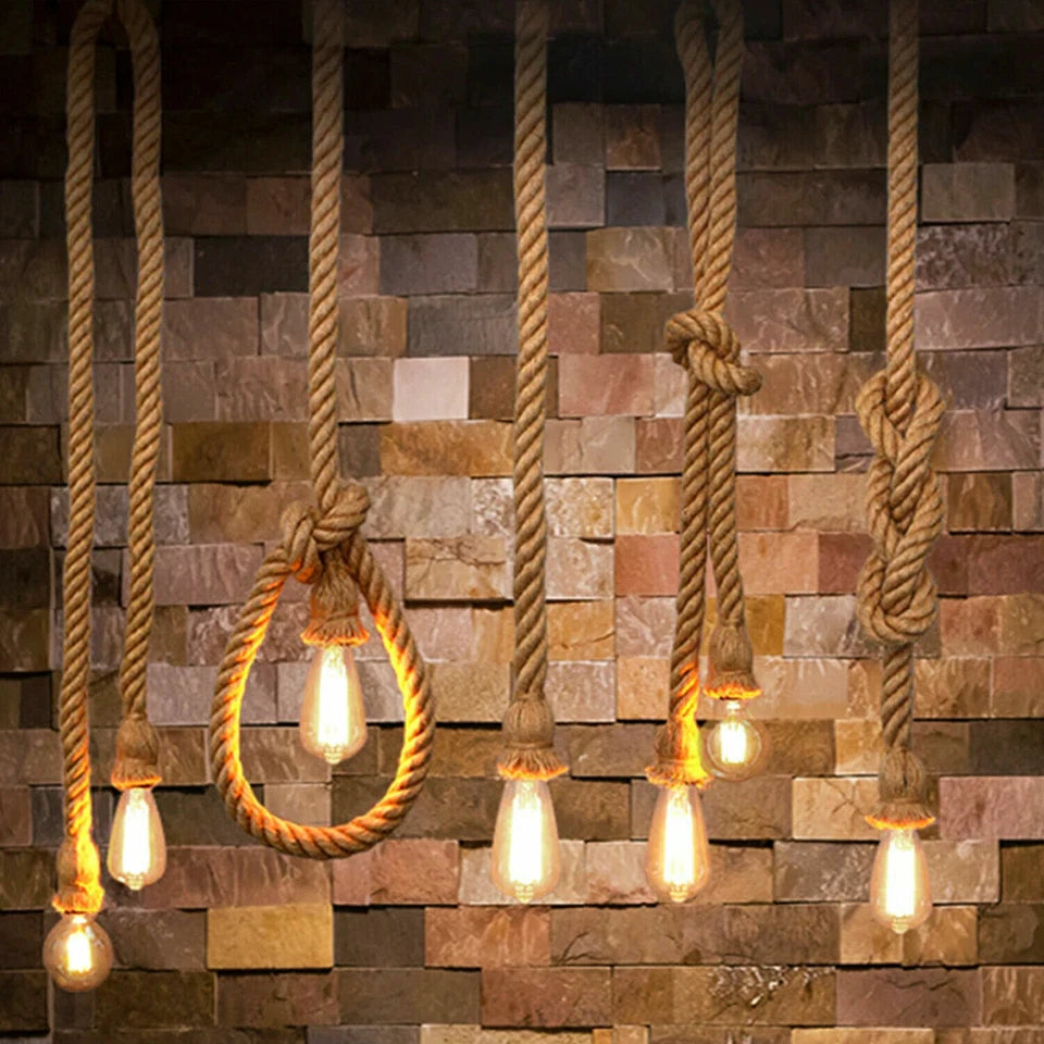 Vintage Hemp Rope Ceiling Pendant Lamp Light ~ 6040