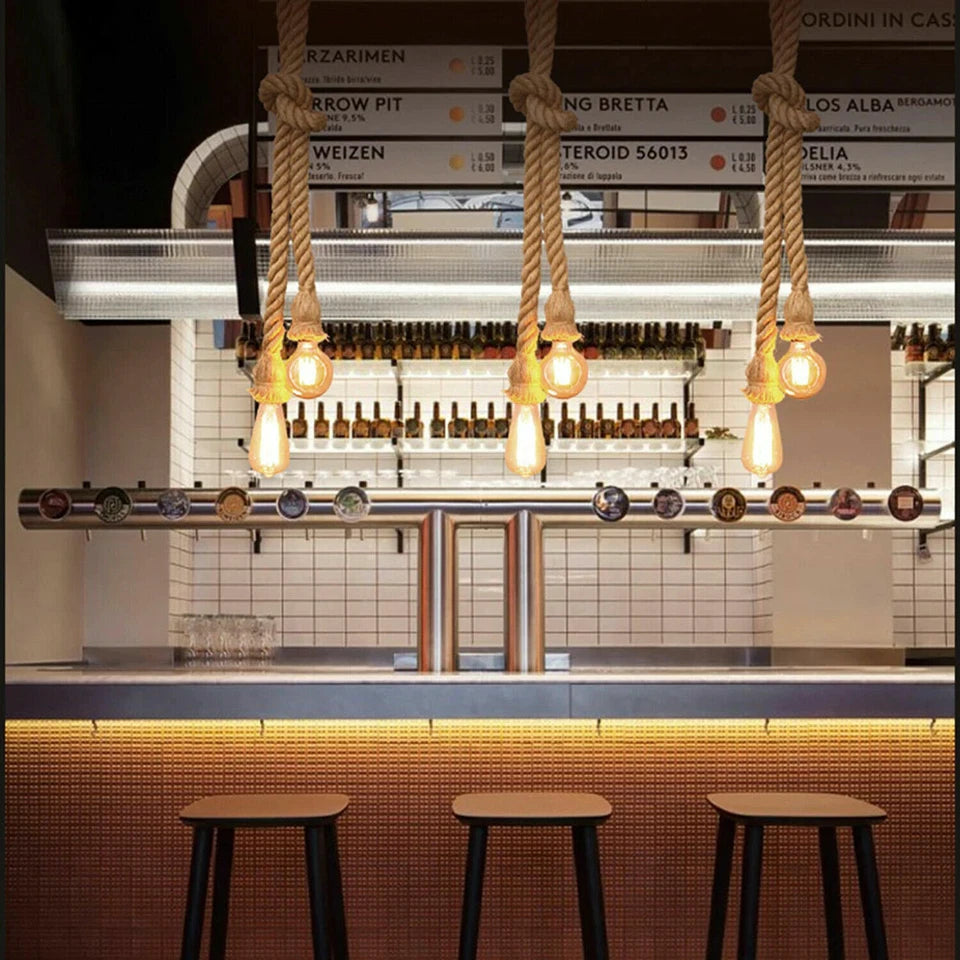 Vintage Hemp Rope Ceiling Pendant Lamp Light ~ 6040