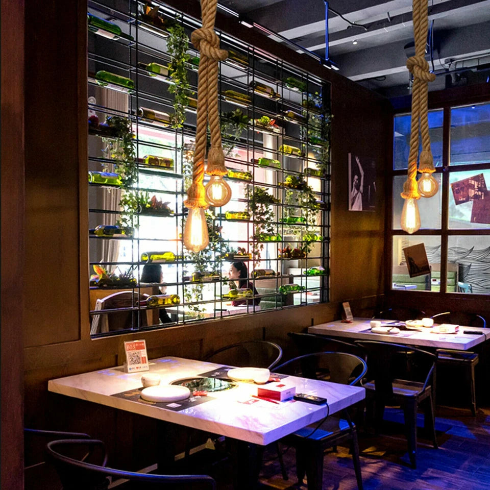 Vintage Hemp Rope Ceiling Pendant Lamp Light ~ 6040