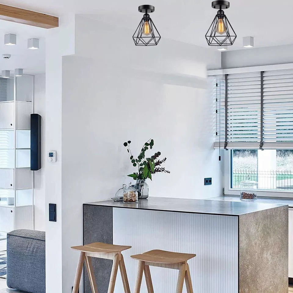 Vintage Ceiling Light Easy Fitting Metal Cage Flush Mount Lamp ~ 5999