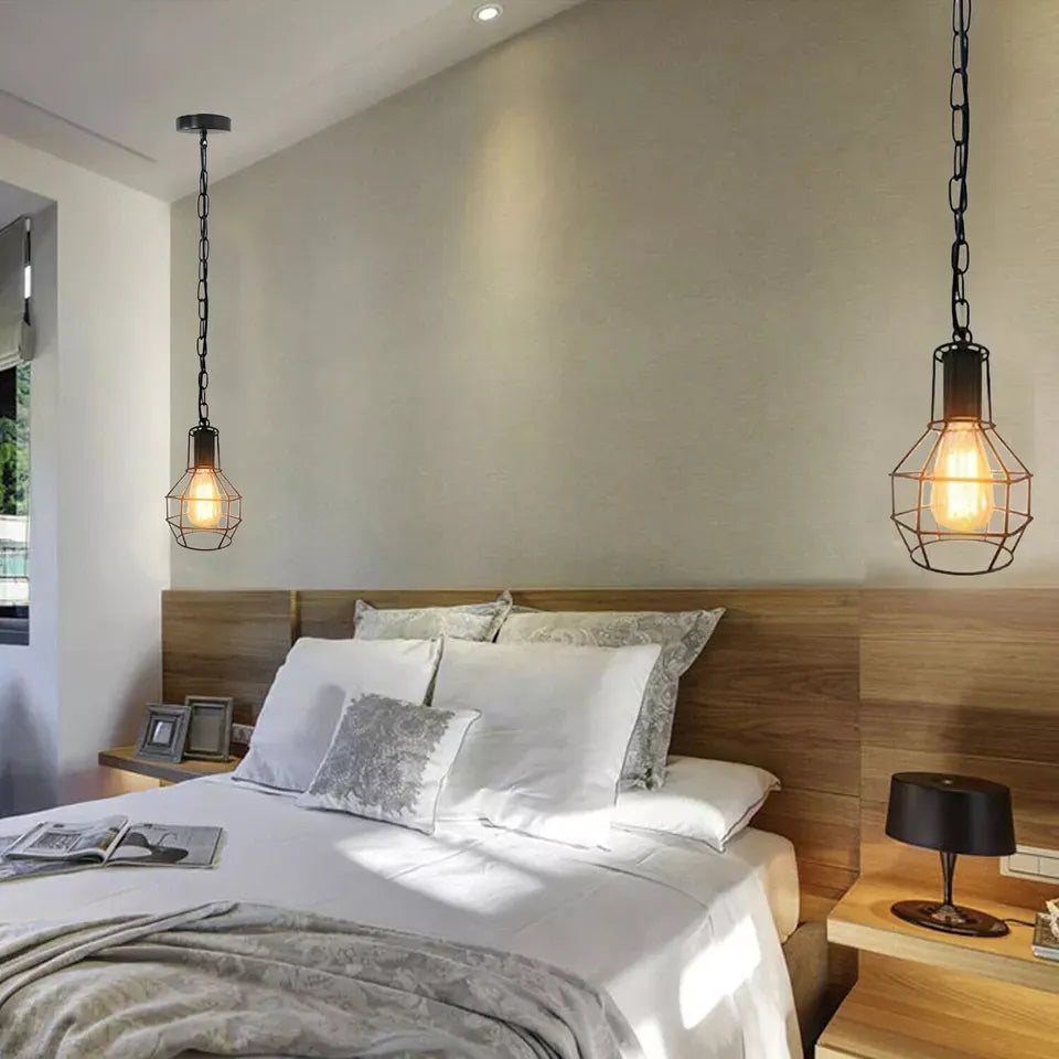 Brushed Silver Ceiling Light Vintage Metal Cage Pendant Lamp~5786