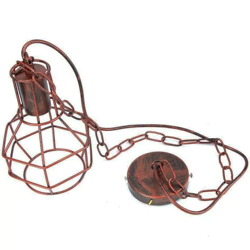 Industrial Vintage Metal Wire Cage Pendant Light - Adjustable Hanging Ceiling Lamp