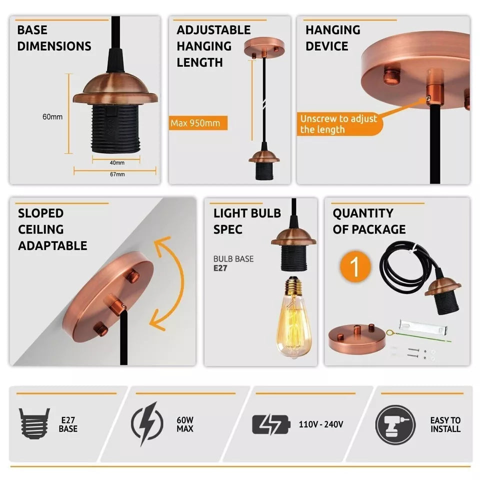 Ceiling Rose PVC Cable Hanging Pendant Lamp Holder Light Fitting Kit ~ 6001