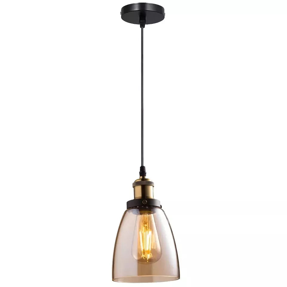 Vintage Amber Glass Pendant Light Fixture Suspended Ceiling Lamp Warm Glow