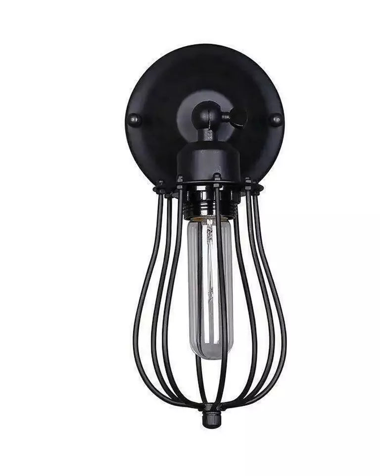 Industrial Vintage Black Metal Cage Wall Sconce Light Fixture E27 Dimmable