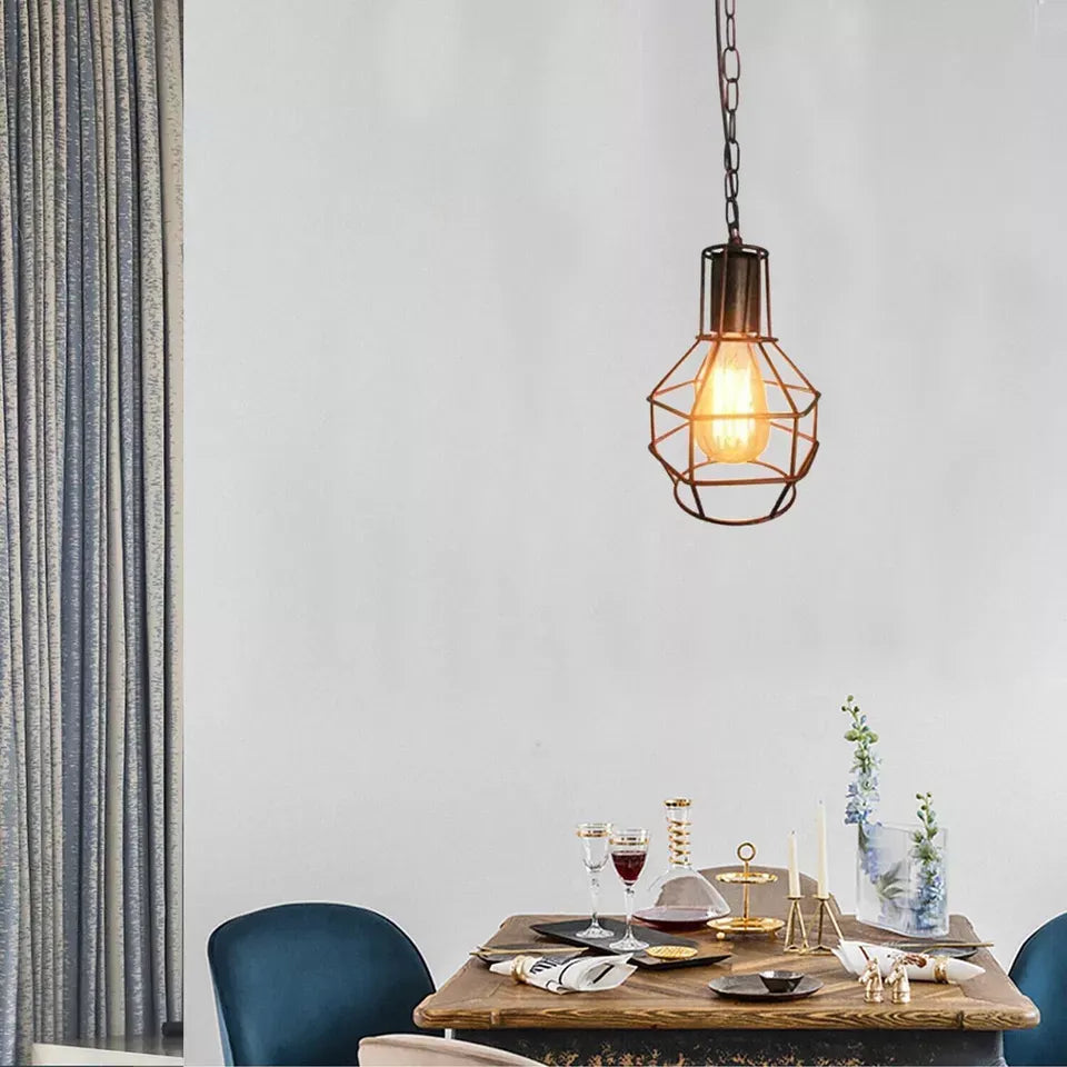 Brushed Silver Vintage Industrial Metal Wire Cage Pendant Lamp E27