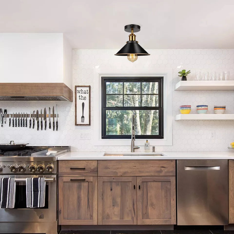 Vintage Ceiling Flush Mount Light Black Gold Line Ceiling Lamp ~ 6032