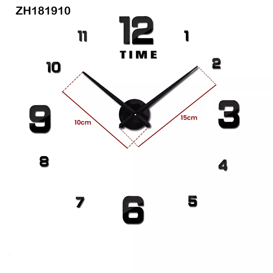 Customizable Large 3D DIY Mirror Wall Clock Sticker Kit Modern Frameless Design