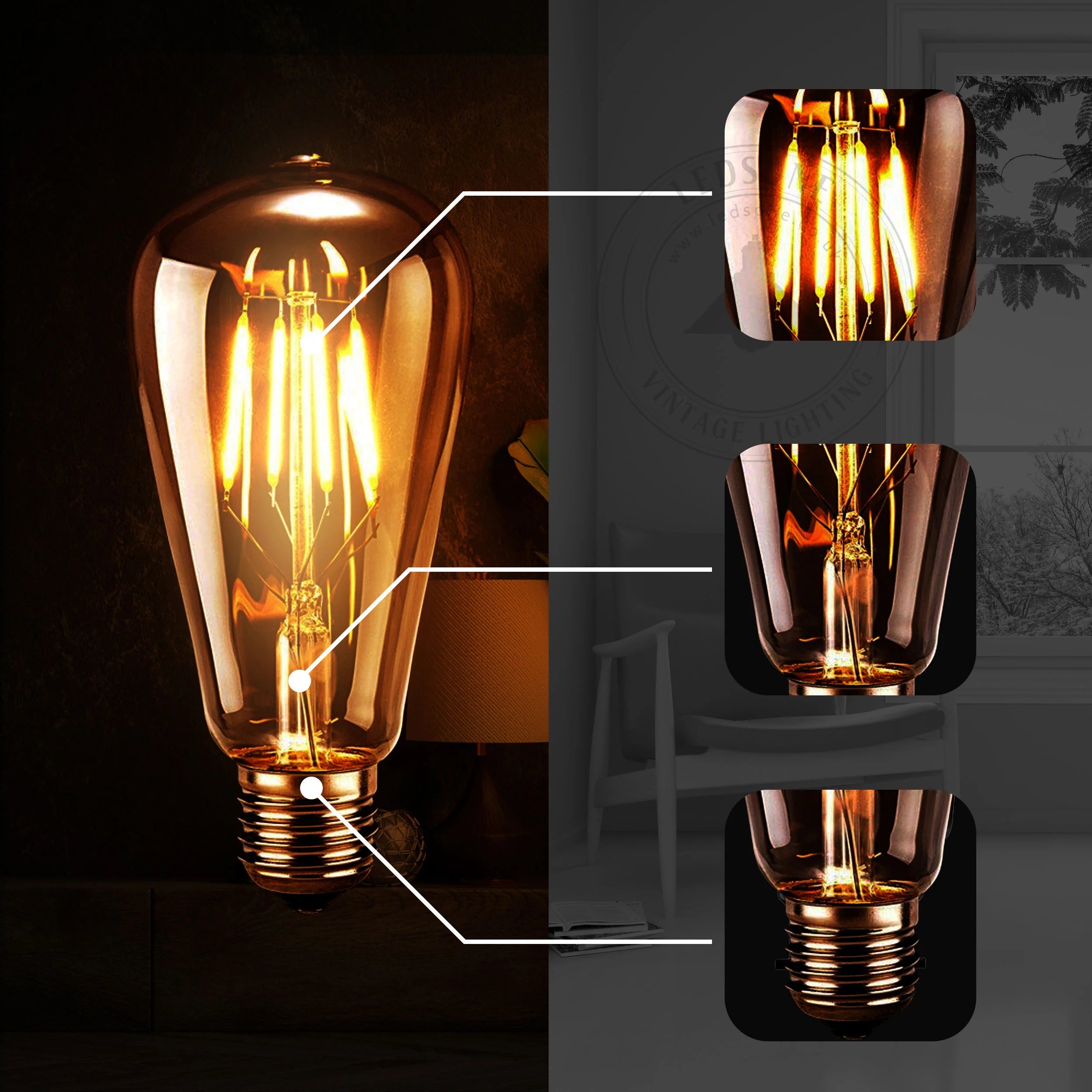 Vintage ST64 Squirrel Cage E27 LED Filament Light Bulb, Warm White, 4W