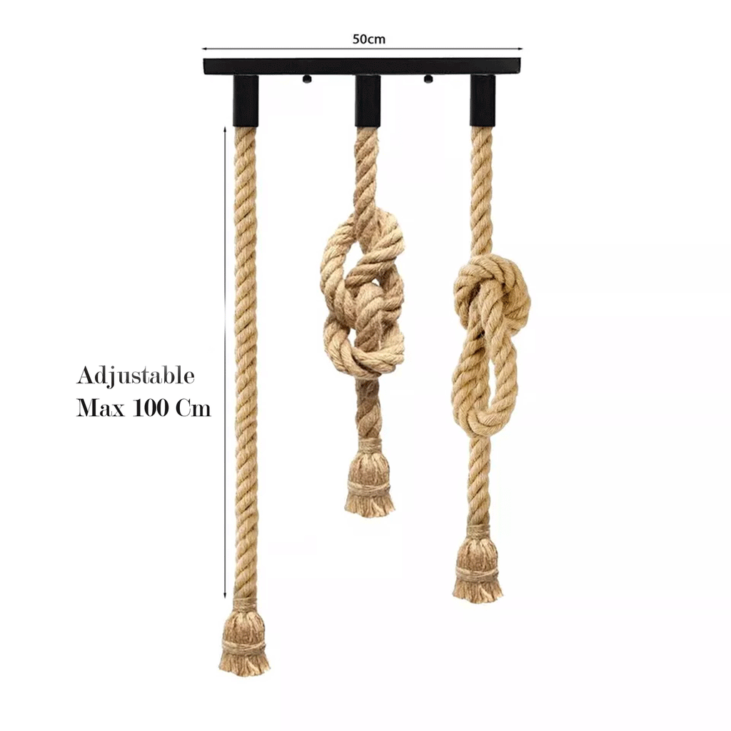 Vintage Industrial Loft Hemp Rope 3-Head Cluster Ceiling Pendant Light Fixture