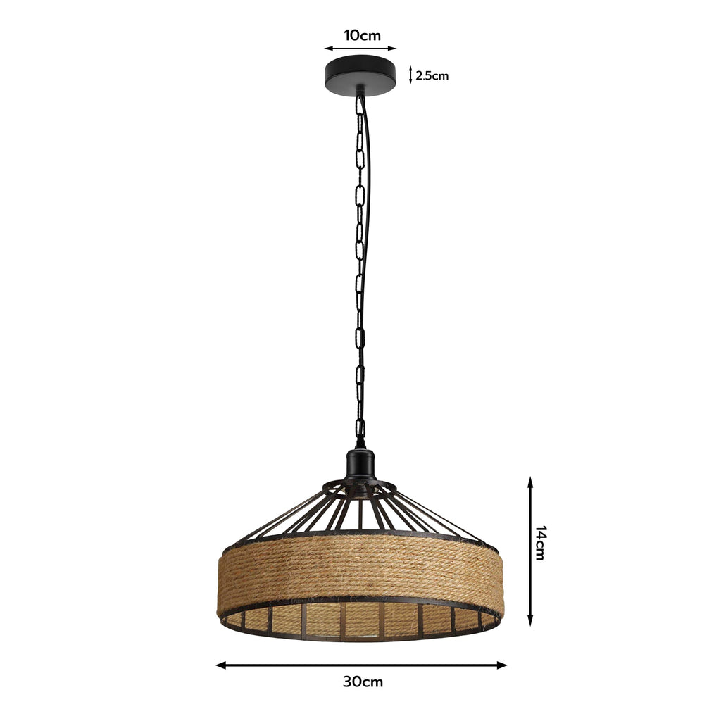 Chic Hemp Rope Pendant Light: Metal Cage, Adjustable Height, Rustic Farmhouse Style