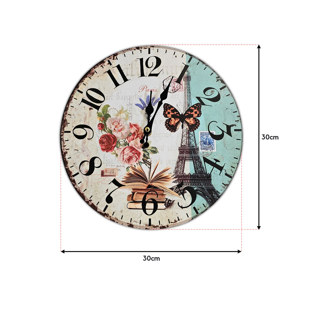 Retro Wooden Decorative Wall Clock - Ticking Shabby Chic Design for Home