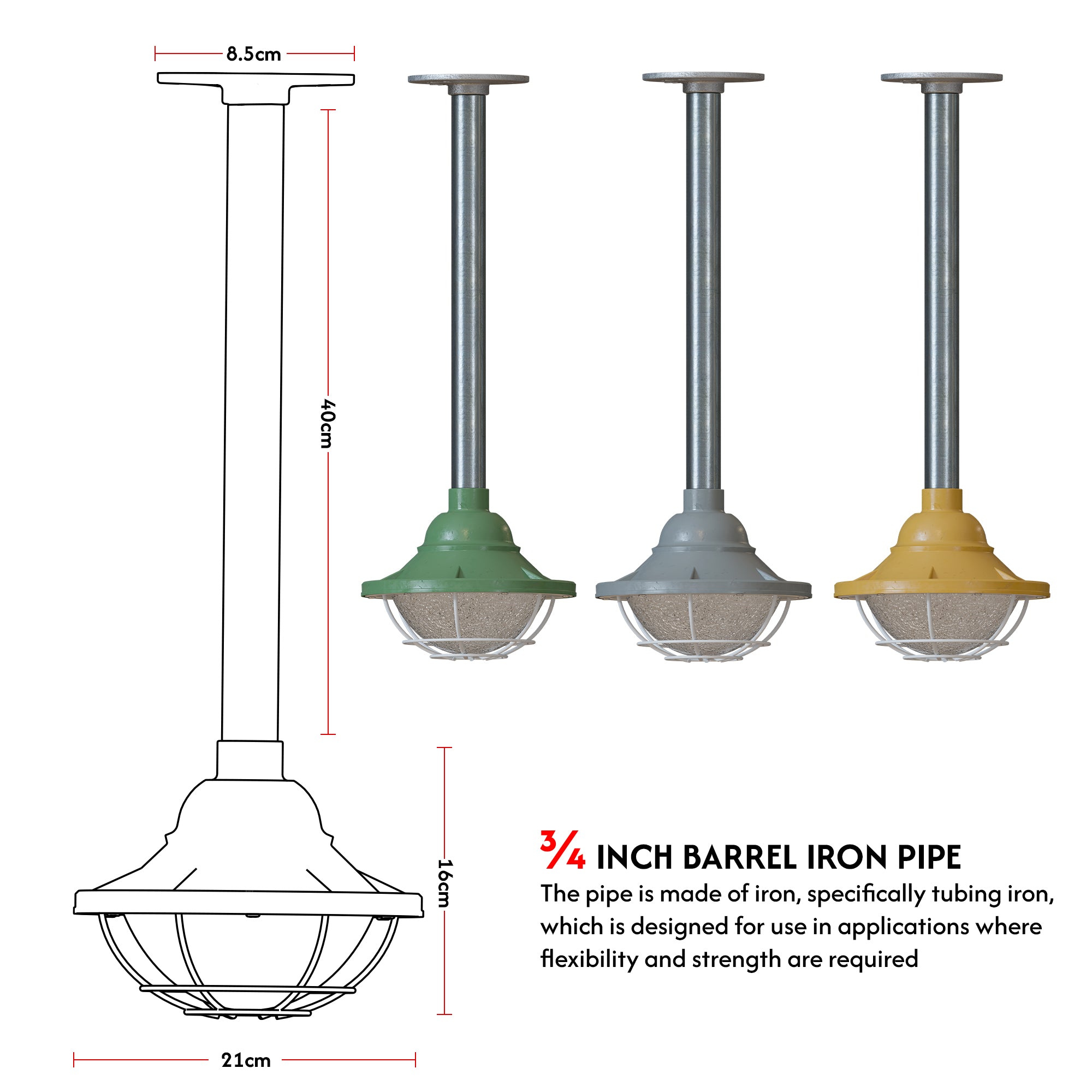 Conduit pipe work Ceiling Pendant light with Metal 21cm cage hanging light ~ 6112