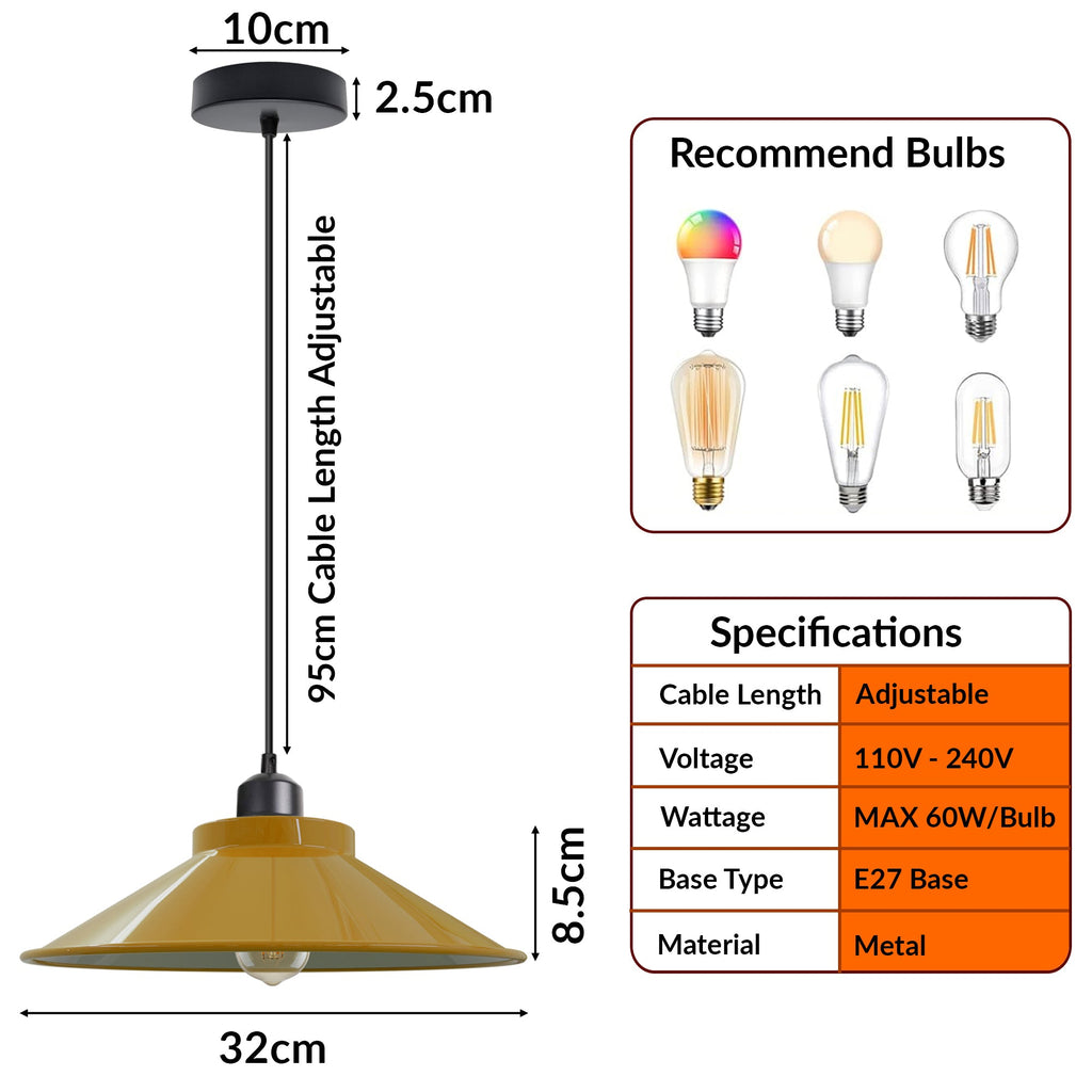 Adjustable Vintage Metal Single Head Hanging Pendant Light with E27 Socket
