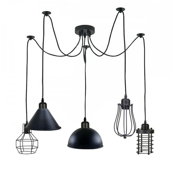 5-Outlet Vintage Spider Pendant Light Kit Adjustable Wires E27 Base Modern Design