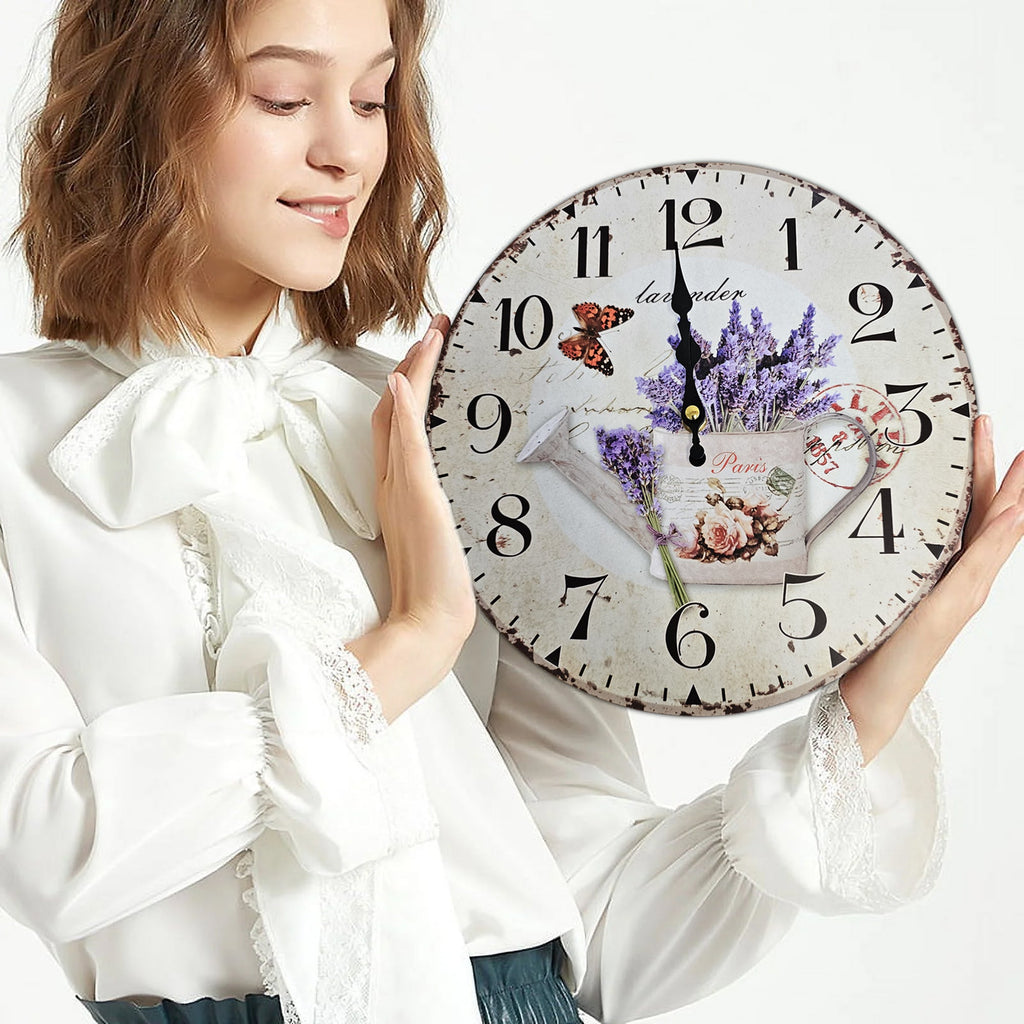 Retro Wooden Decorative Wall Clock - Ticking Shabby Chic Design for Home