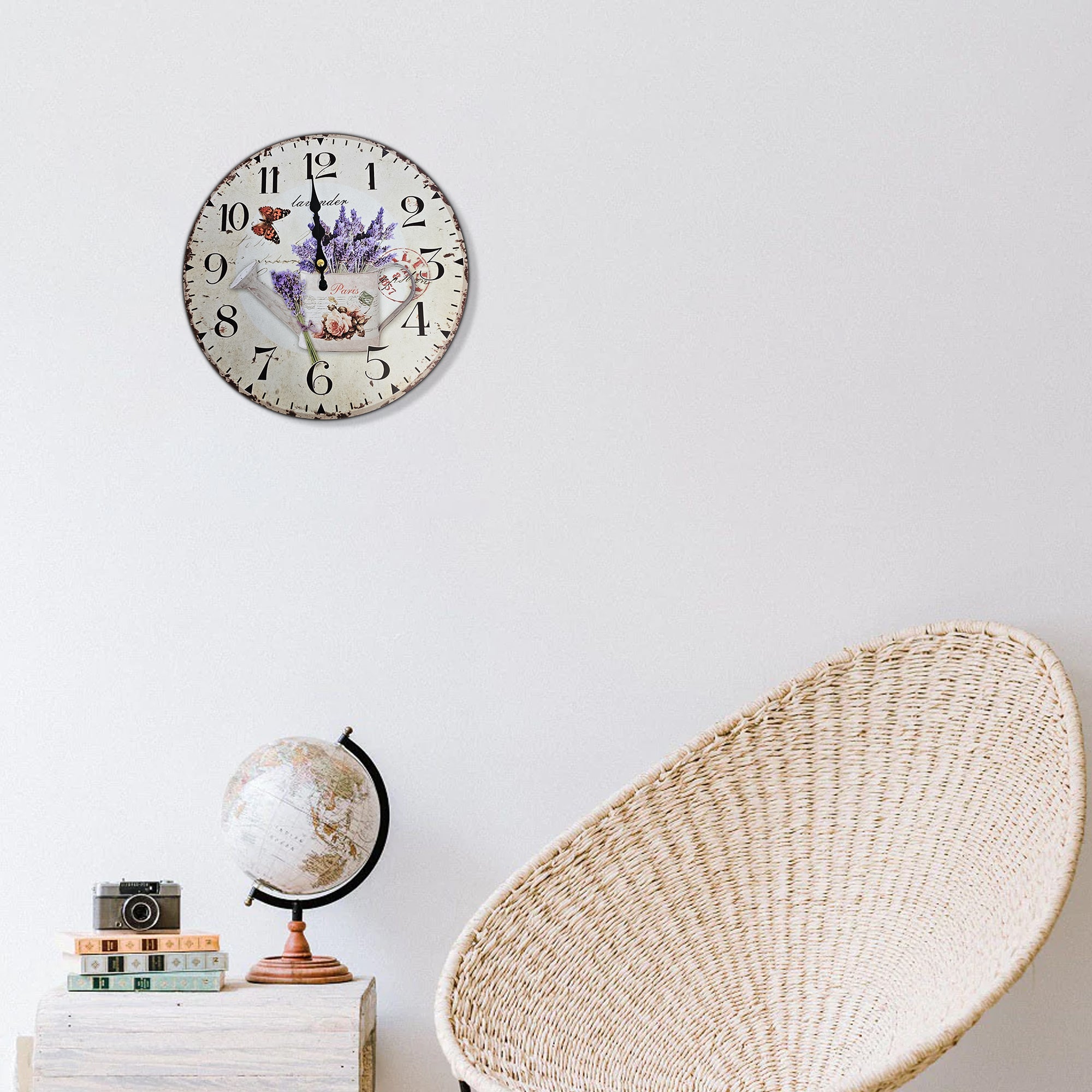 Retro Round Shabby Chic Patchwork Wooden Decorative Wall Art Clock