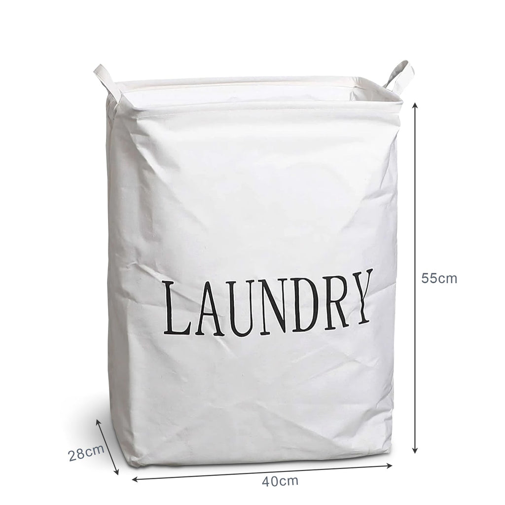 Freestanding Foldable Cotton Linen Laundry Hamper Bag with Drawstring Handles