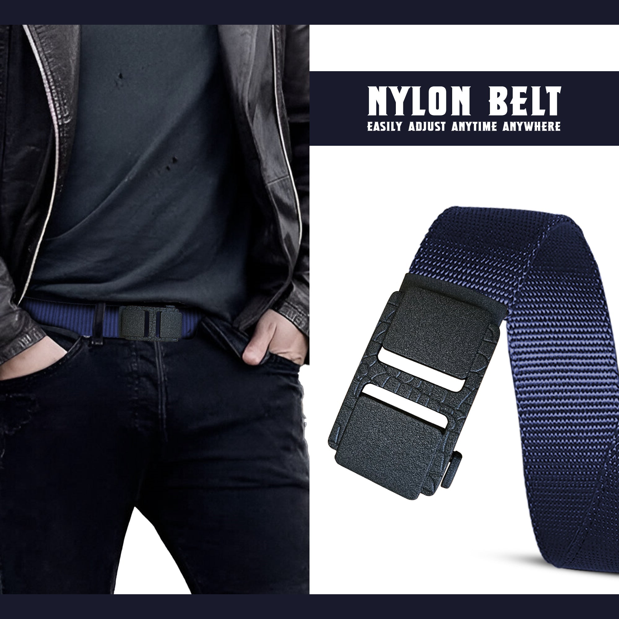 Adjustable Men's Tactical Nylon Webbing Belt with Quick Release Buckle