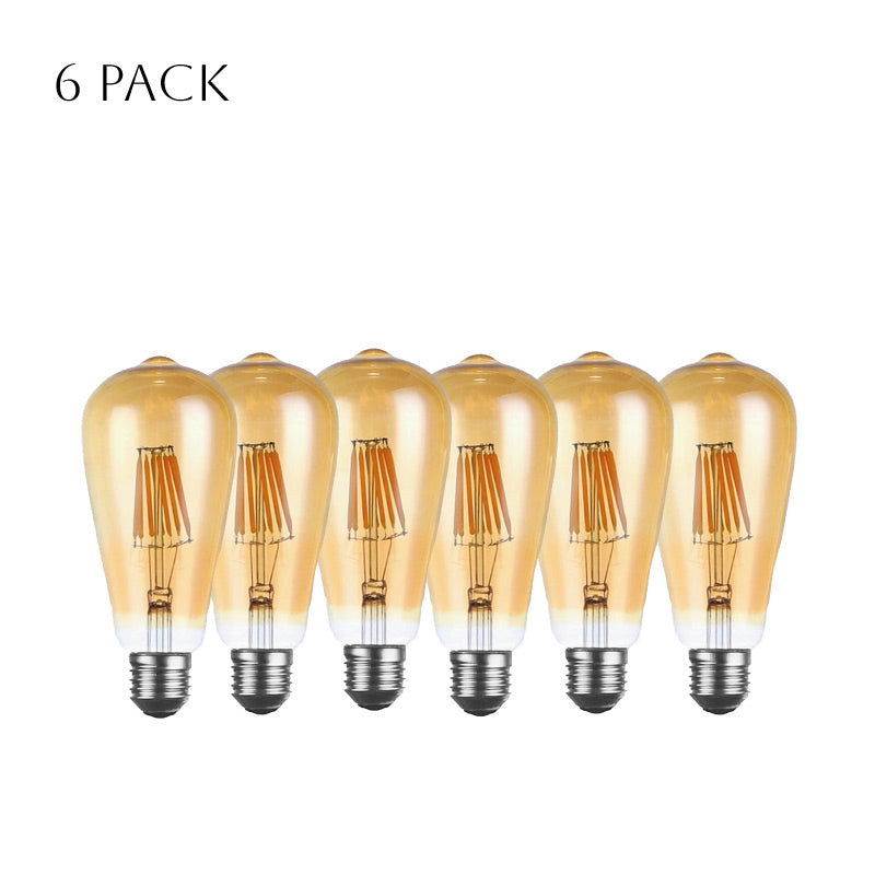 6-Pack Dimmable ST64 E27 Screw LED Filament Bulbs, 8W Retro Warm White