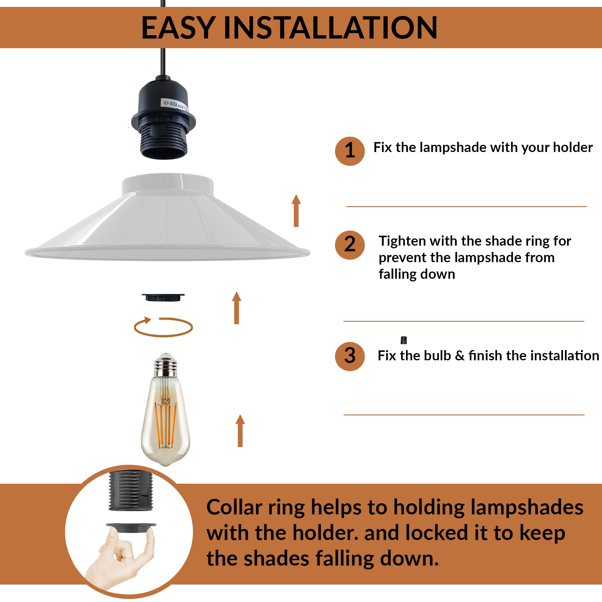 Adjustable Vintage Metal Single Head Hanging Pendant Light with E27 Socket