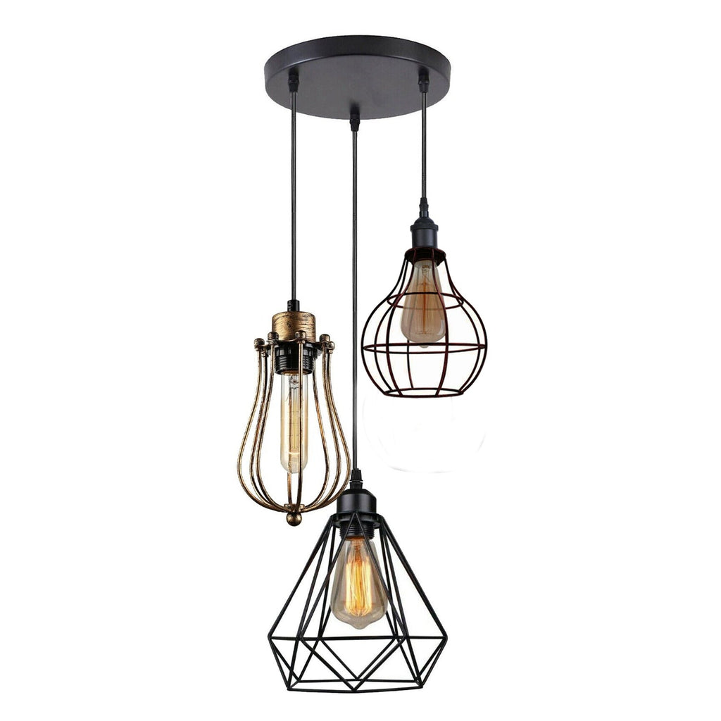 Chic Industrial 3-Light Cage Pendant Chandelier for Kitchen Island Dining