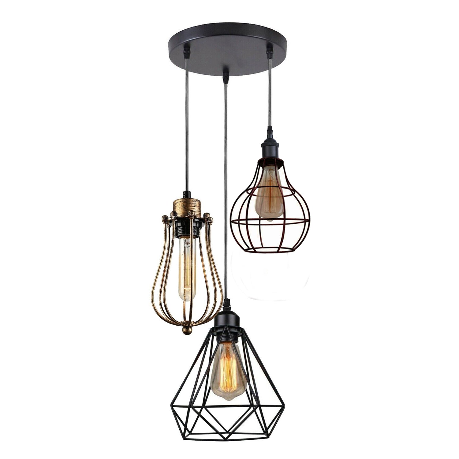 Chic Industrial 3-Light Cage Pendant Chandelier for Kitchen Island Dining