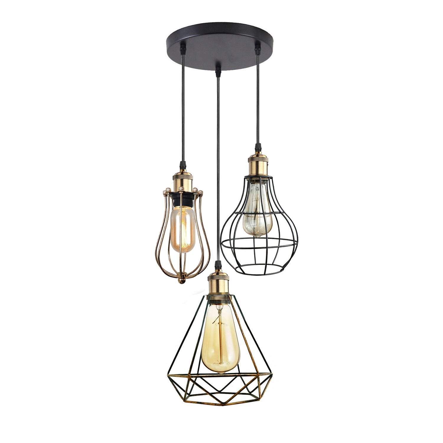 Chic Industrial 3-Light Cage Pendant Chandelier for Kitchen Island Dining