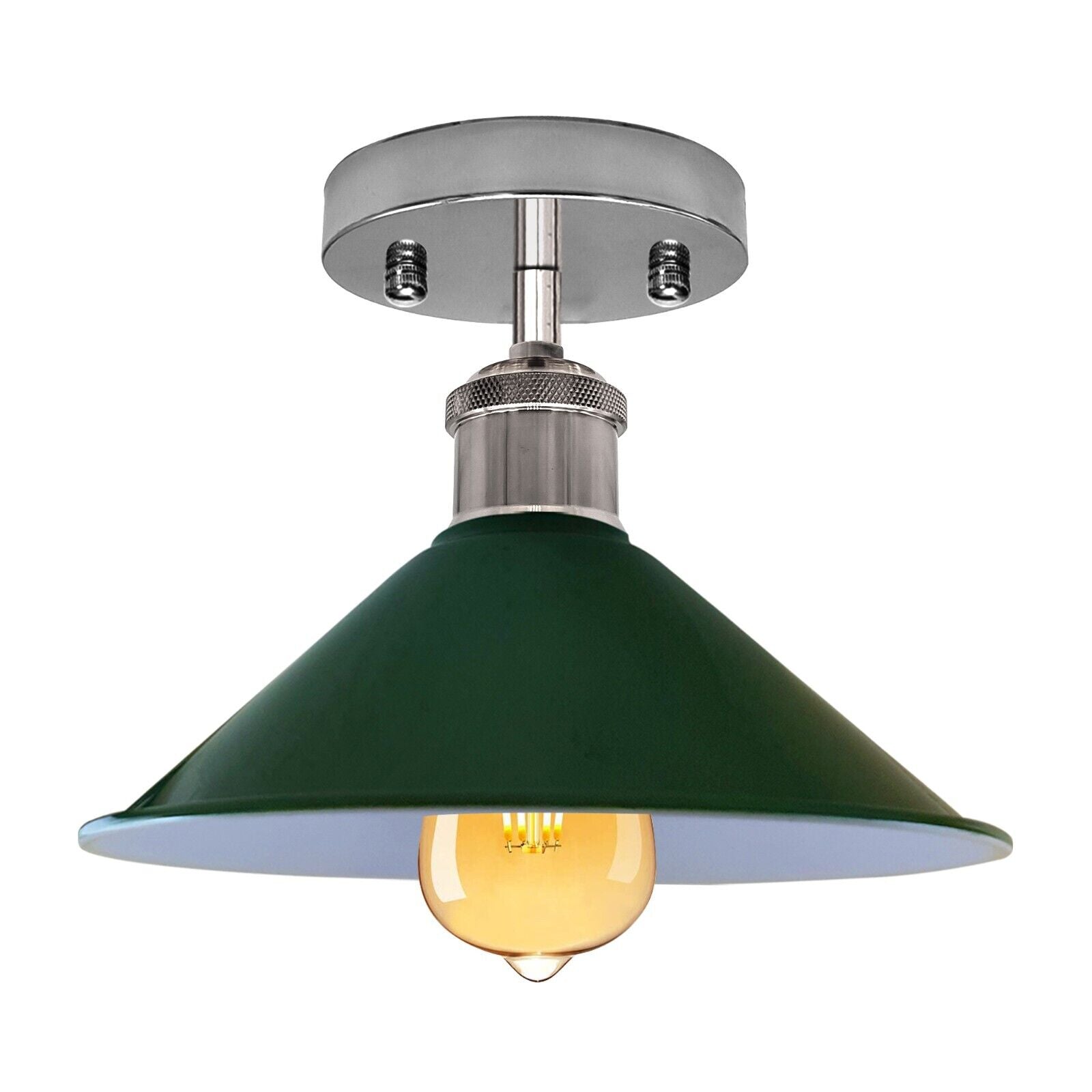 Industrial Cone Flush Mount Ceiling Light, Vintage Retro Metal Fixture for Living Room