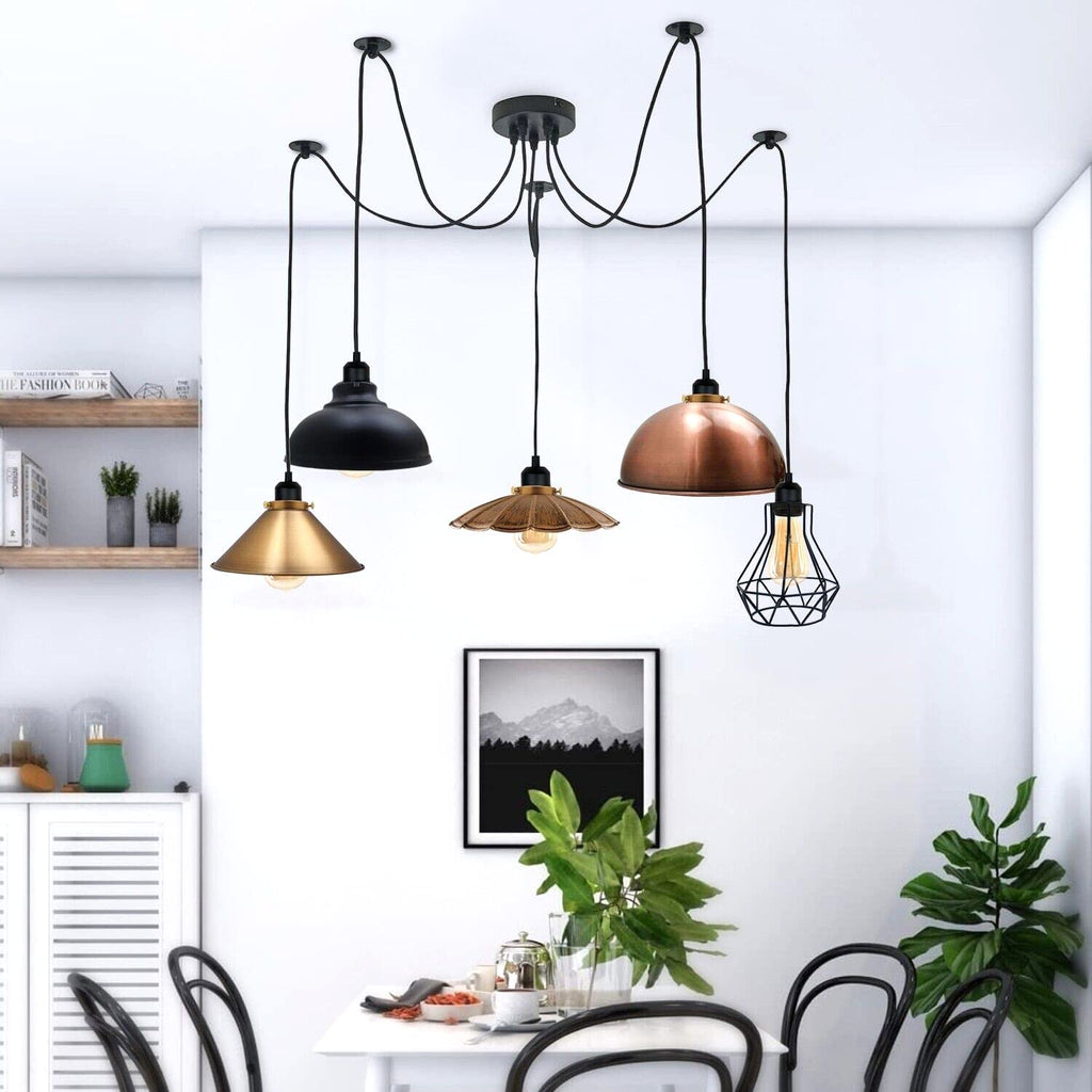 Industrial Vintage Matte Black 5-Head Adjustable Spider Chandelier Pendant Light E27