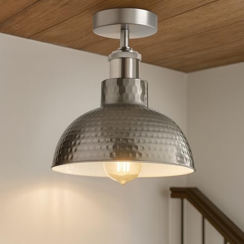 Industrial Modern Metal Dome Semi-Flush Ceiling Light E27 Base Fixture