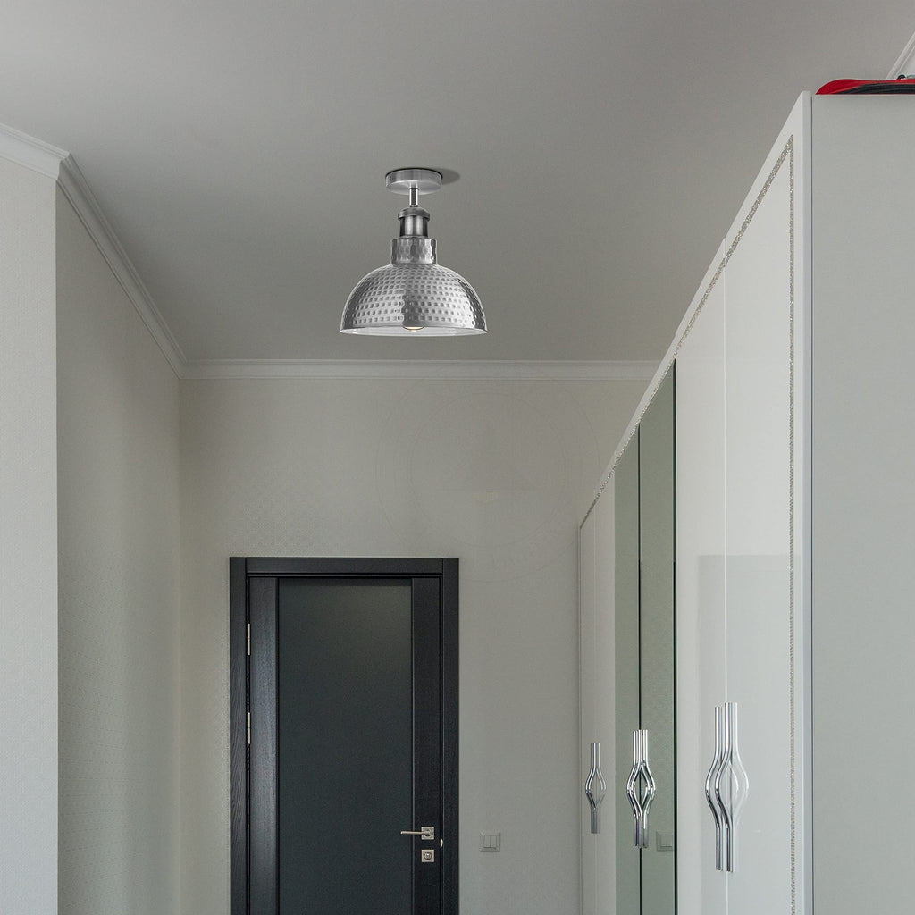 Industrial Modern Metal Dome Semi-Flush Ceiling Light E27 Base Fixture