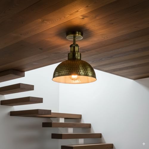 Industrial Modern Metal Dome Semi-Flush Ceiling Light E27 Base Fixture