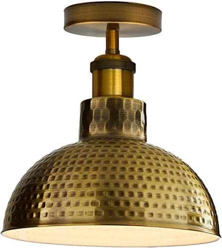Industrial Modern Metal Dome Semi-Flush Ceiling Light E27 Base Fixture