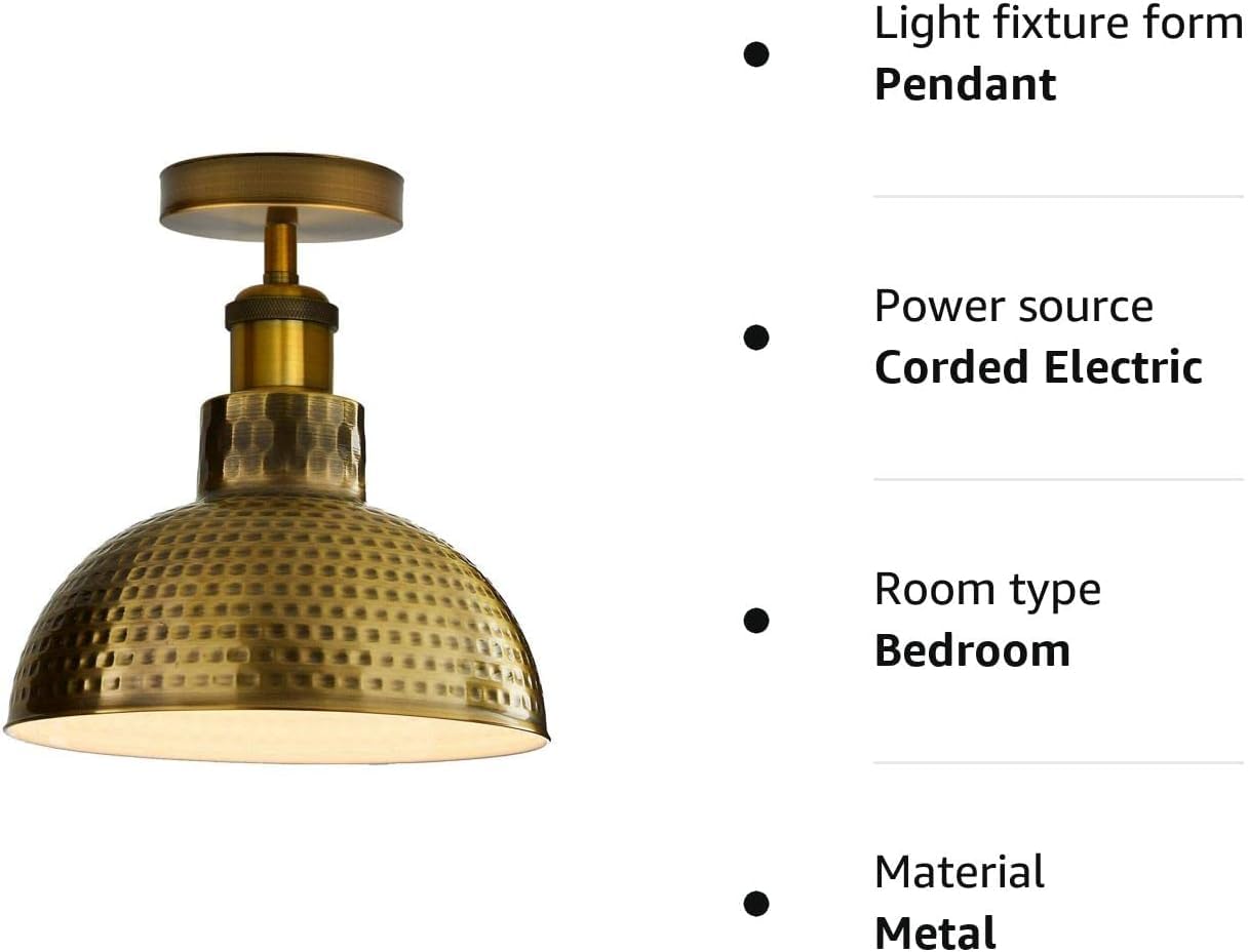 Industrial Modern Metal Dome Semi-Flush Ceiling Light E27 Base Fixture