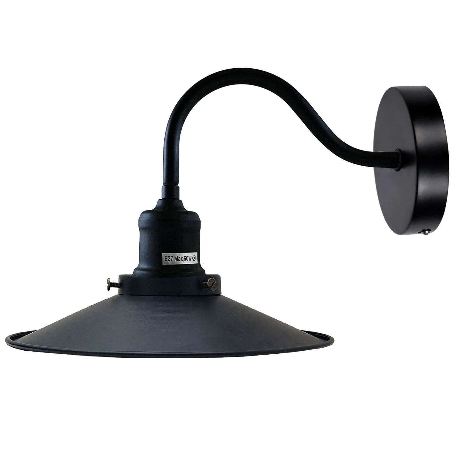 Vintage Industrial Metal Flat Shade Wall Sconce Lamp - E27 Swan Neck Light