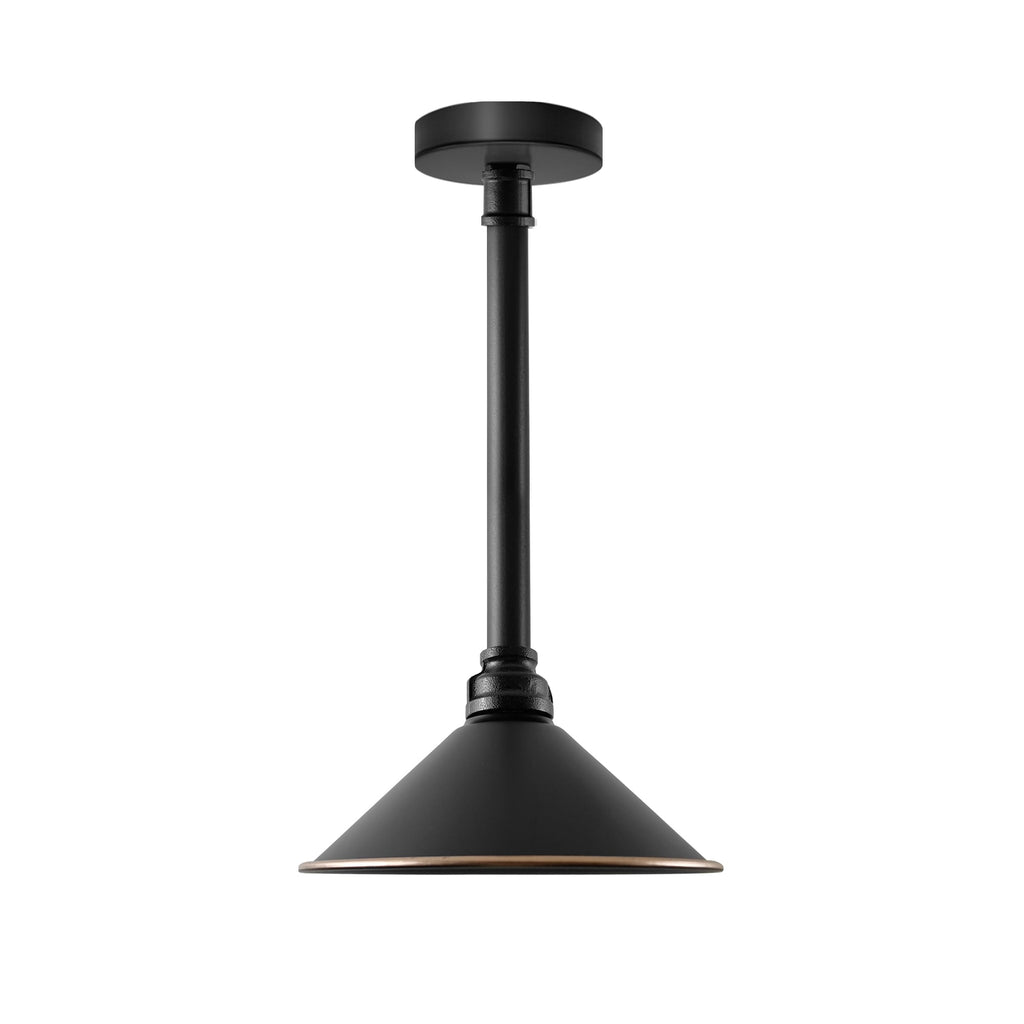 Vintage Black Metal Cone Shade Long Pipe Ceiling Light E27 Base