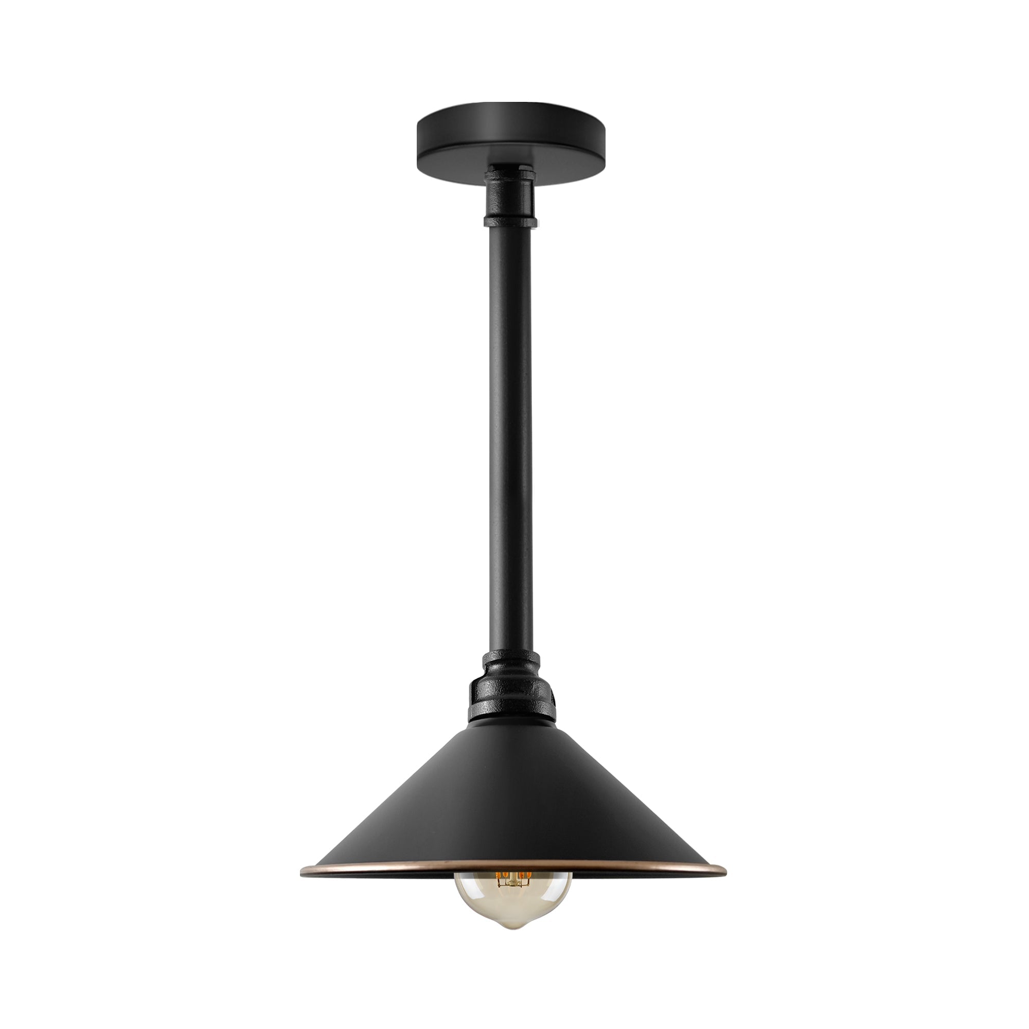 Vintage Black Metal Cone Shade Long Pipe Ceiling Light E27 Base